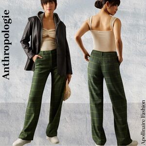 ANTHROPOLOGIE NICE THINGS PLAID PANTS IN GREEN BLUE SIZE 12 NWT